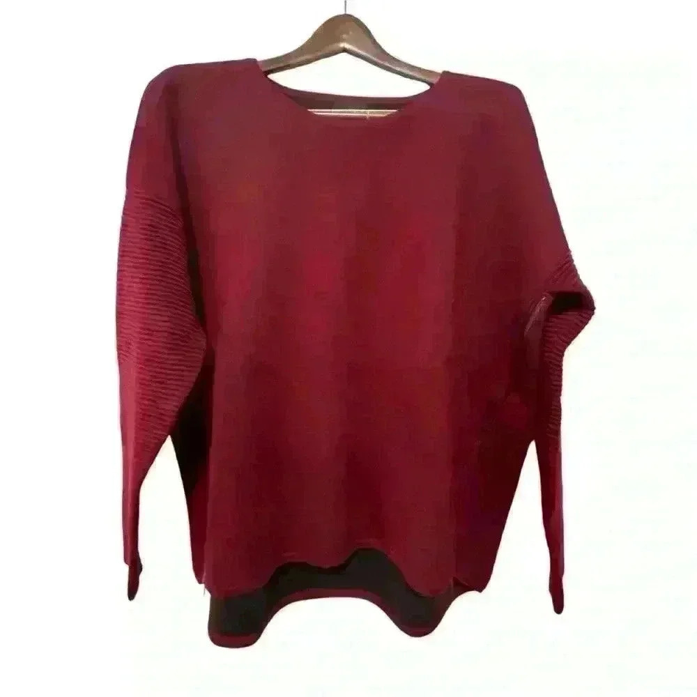 J Crew Women’s Ribbed Merino Wool Cranberry Pullover Sweater Sz L Side-Zip EUC